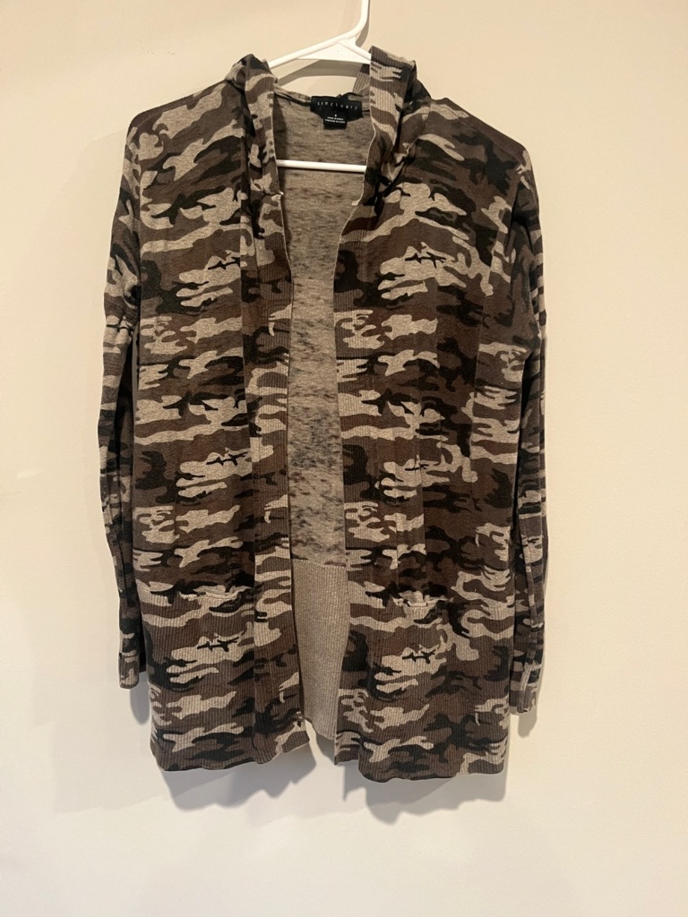Sanctuary Camouflage Hooded Open-Front Cardigan - Brown, Tan & Green